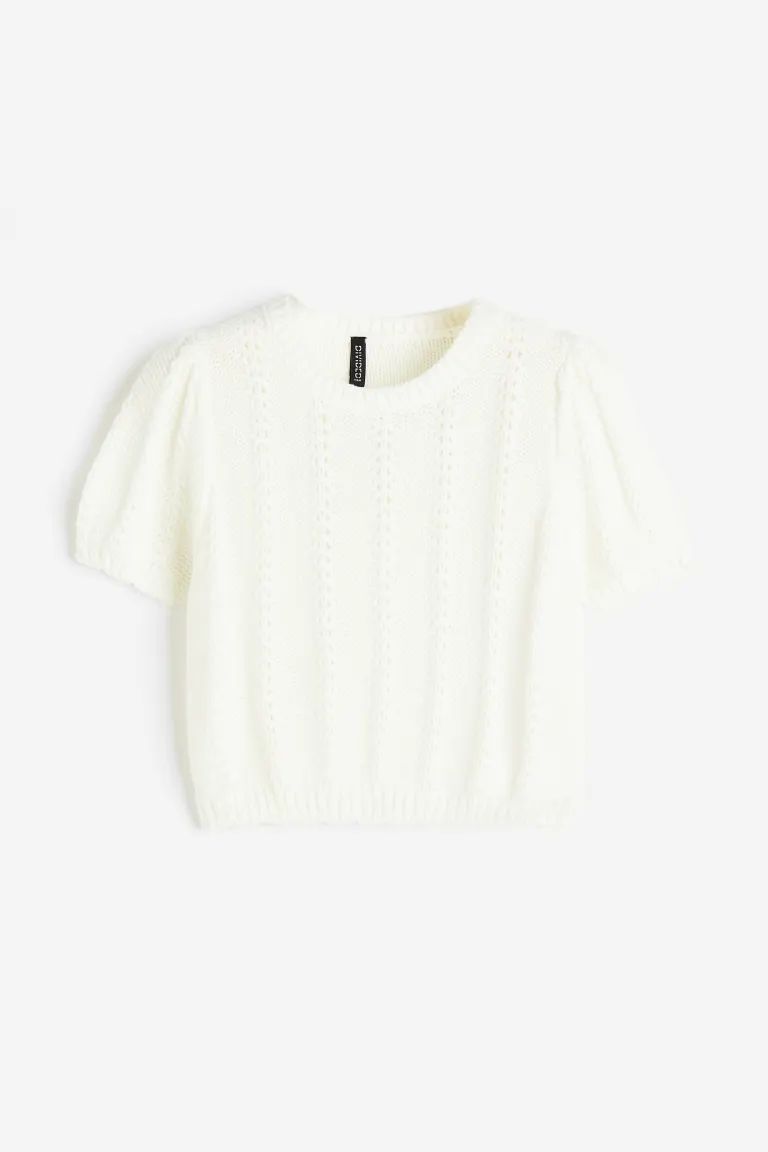 Textured-knit Puff-sleeved Top | H&M (US + CA)