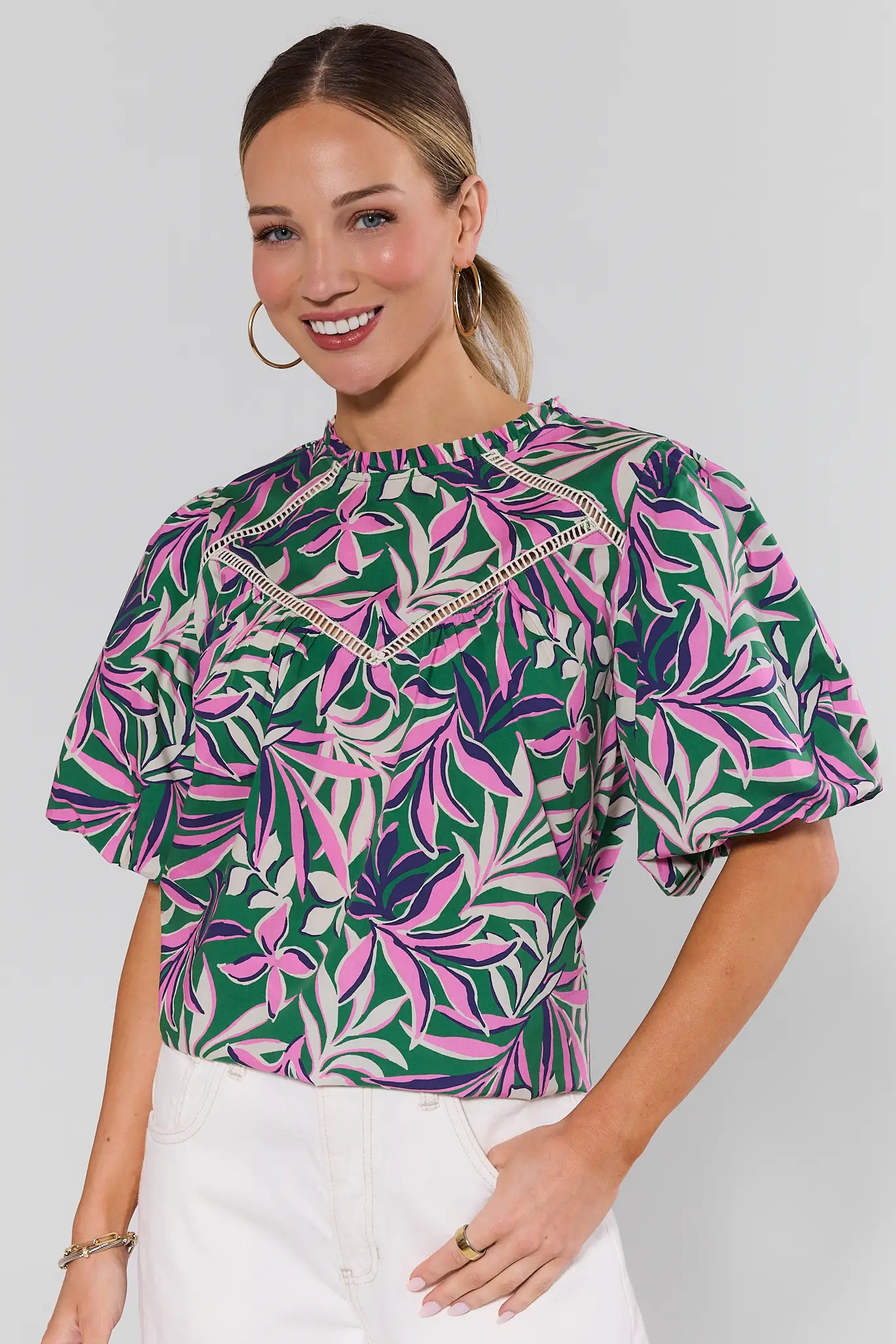 Kristen Green Palm Printed Top | Avara