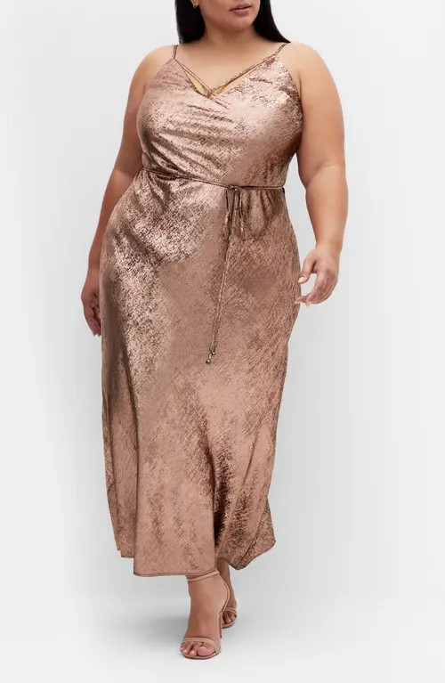 City Chic Mariam Metallic Midi Dress in Gold at Nordstrom | Nordstrom