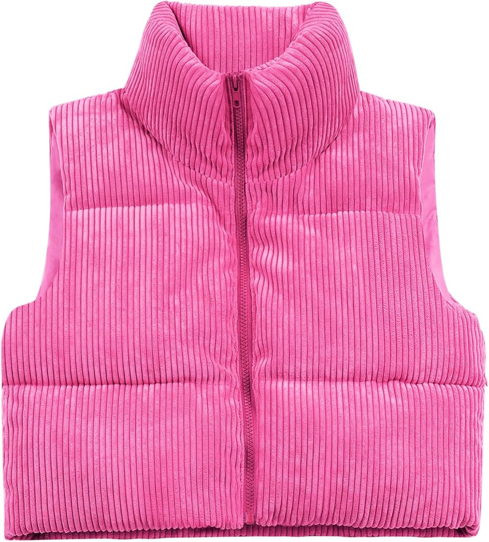 Women's Cropped Puffer Vest Winter Sleeveless Warm Outerwear Vests Lightweight Corduroy Coat with... | Amazon (US)
