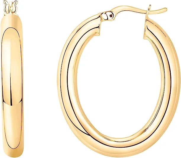 PAVOI 14K Gold Plated Sterling Silver Post Monet Oval Chunky Lightweight Hoop Earrings for Women | Amazon (US)