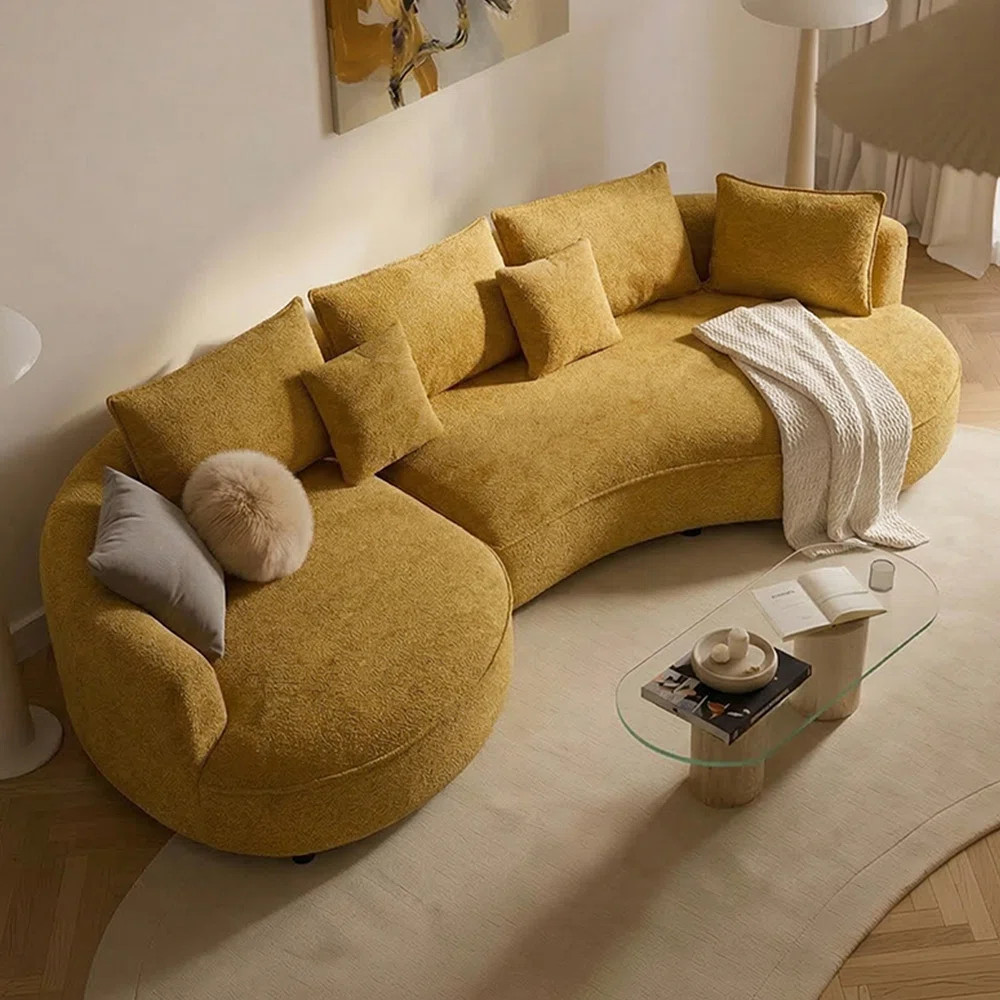 Curved Sectional Sofa, Modern Upholstered Boucle Couch with Deep Seating & Plush Cushions, 4-Seat... | Wayfair North America