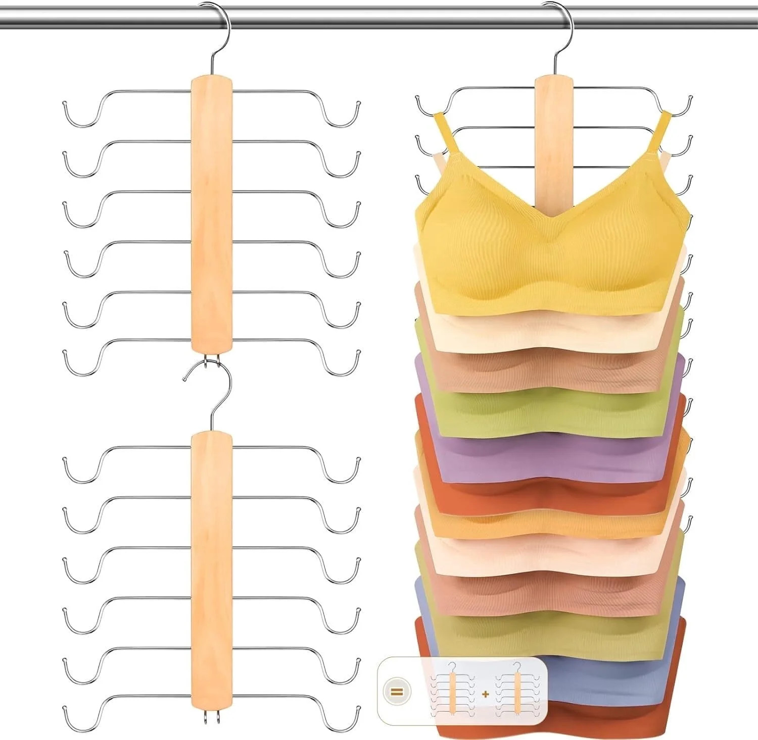 2 Pack Tank Top Hanger, Wooden Bra Organizer for Closet with 360° Rotation, Space Saving Hanging Hook for Camisoles, Sport Bras & Lingeries, Holds Up to 12 Items - Walmart.com | Walmart (US)