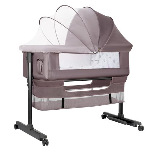 YADAQE Baby Bassinet, Baby Basinet Bedside Sleeper, Easy to Fold Portable Crib Side Bassinet 2025new Style Girl/boy bassinets (Brown) | Amazon (US)