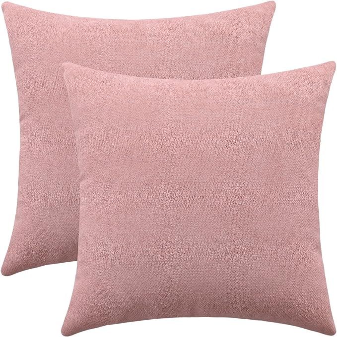 Jeneoo Decorative Dusty Rose Throw Pillow Covers Rustic Farmhouse Super Soft Square Chenille Comf... | Amazon (US)
