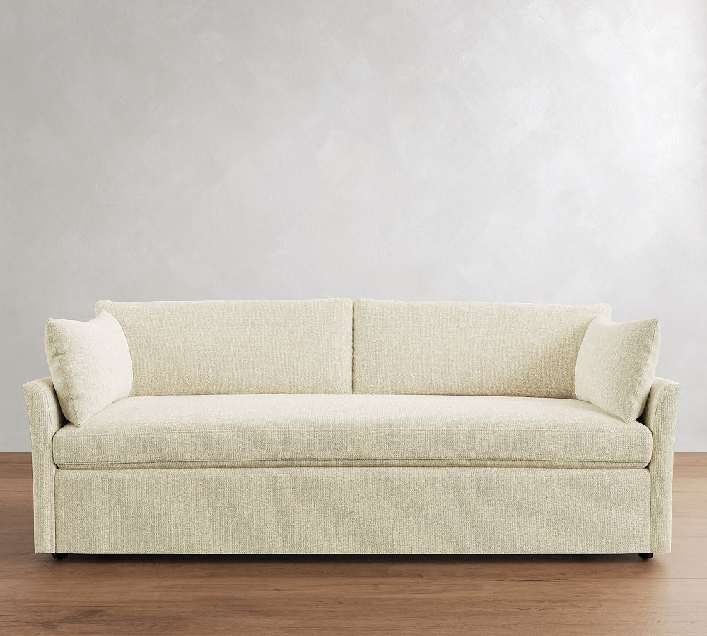 Reya Slope Arm Upholstered Sofa with Bench Cushion, Down Blend Wrapped Cushions, Performance Heathered Basketweave Ivory | Pottery Barn (US)