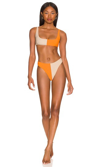 Anna Colorblock High-Cut Bikini in Orange & Oatmeal Scuba | Revolve Clothing (Global)