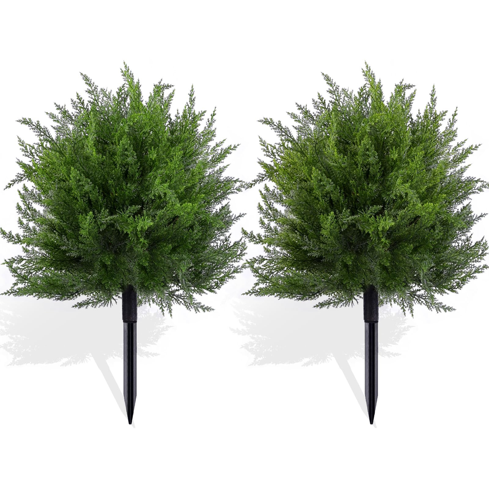 24'' Artificial Cedar Topiary Ball Trees with Ground Spike, UV Resistant Fake Bushes, Set of 2 Fa... | Amazon (US)