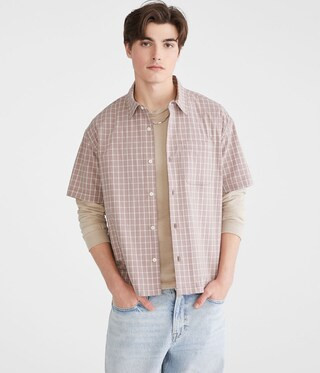 Short Sleeve Micro Plaid Boxy Shirt | Aeropostale