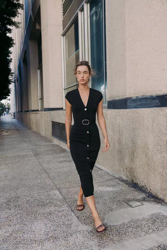 BELTED STRETCH MIDI DRESS | Zara US
