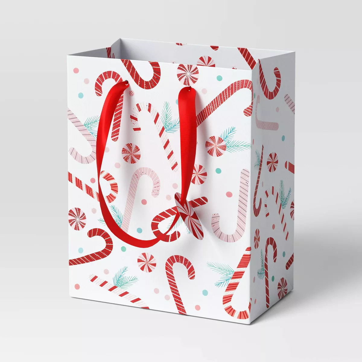 Petite Candy Cane and Peppermint Christmas Gift Bag White/Red/Pink - Wondershop™ | Target