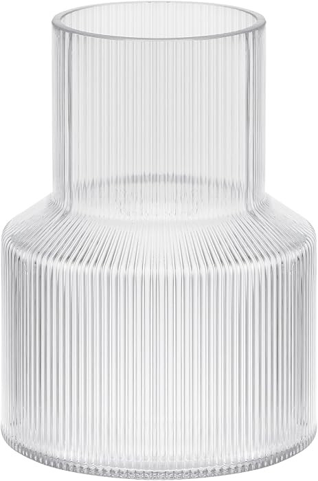 8" High Ribbed Glass Vase, Glass Flower Vase, Fluted Clear Vases for Lego Flower Bouquet, Modern ... | Amazon (US)