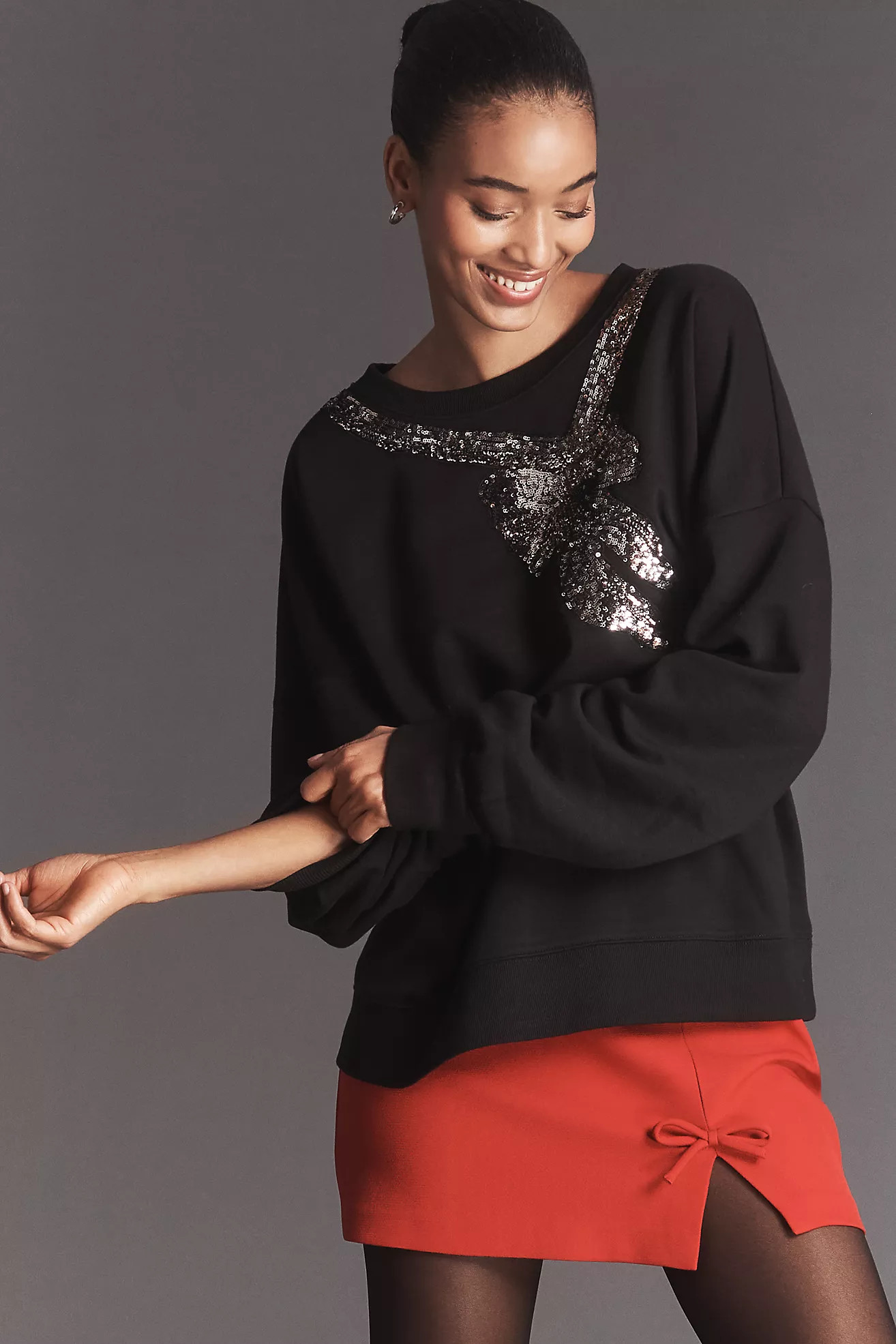 Maeve Sequin Bow Sweatshirt | Anthropologie (US)
