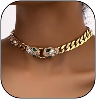 Punk Animal Snake Choker Necklace Hip Hop Rhinestone Snake head Cuban Link Chain Necklace Chunky ... | Amazon (US)