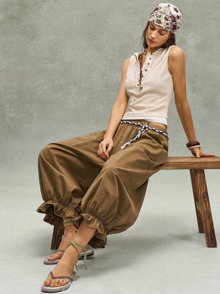Bohemela Women's Loose Solid Color Woven Pants, Spring/Summer | SHEIN