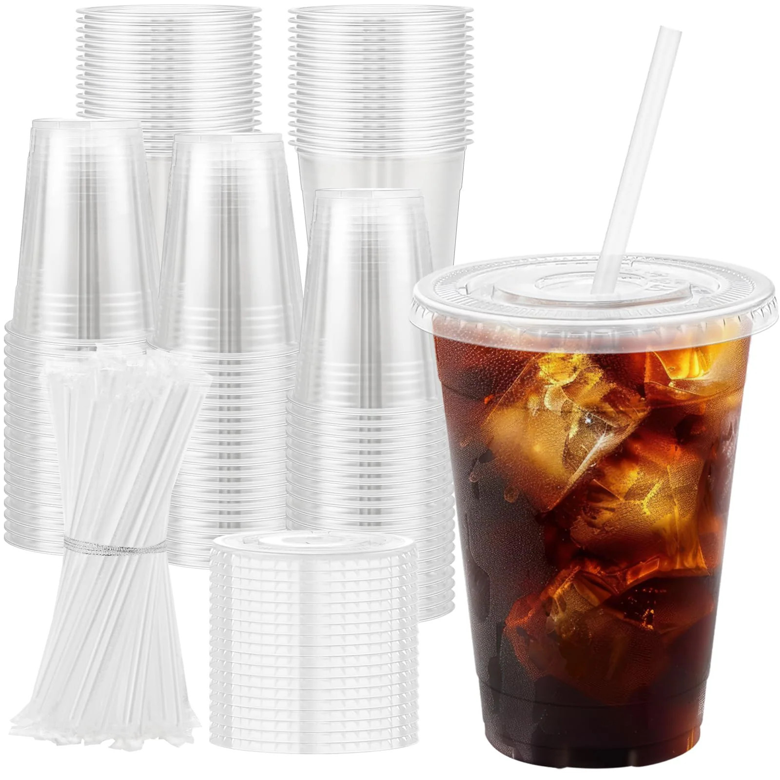 Anqtovp 100 Pack 16 oz Clear Plastic Cups with Lids and Straws Disposable BPA Free Cold Drink Cups for Iced Coffee Smoothies Juice Parties Events | Lowe's