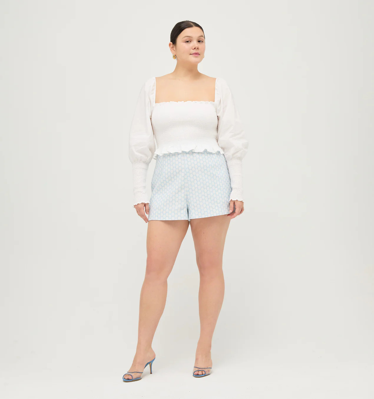 The Lisette Short - Powder Blue Baroque Shell Linen | Hill House Home US