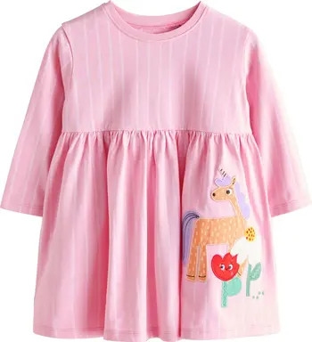 Kids' Unicorn Appliqué Long Sleeve Cotton Jersey Dress | Nordstrom