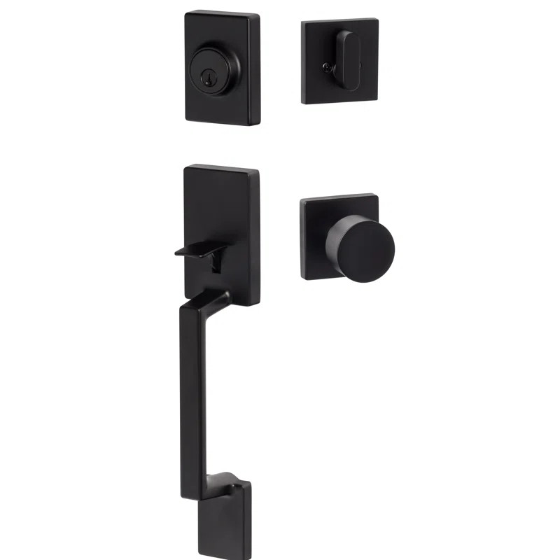 SH507-S-BG FBL Stockholm Handleset with Single Cylinder Deadbolt and Bergen Square Door Knob and ... | Wayfair North America