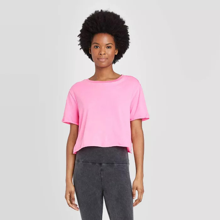 Women's Cropped Lounge T-Shirt - Colsie™ Pink | Target