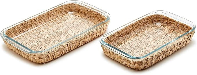 Two's Company Island Chic Set of 2 Borosilicate Glass Baking Dish with Removable Handwoven Lattic... | Amazon (US)