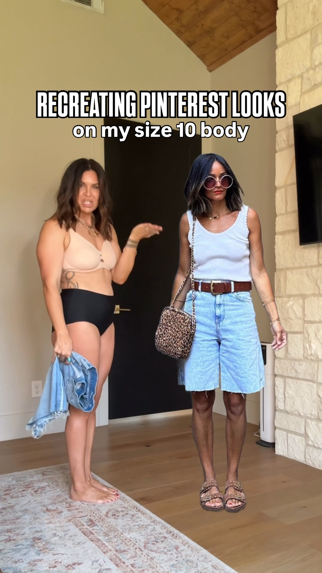 Pinterest Inspo helping me in my jorts journey. 
Jorts: (I sized up on to a 12, don’t really think I needed to)
Boat neck tank is so good! Size large
