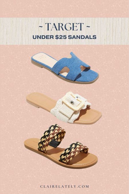 Favorite Target sandals under $25 🤯 Do I need them all??? Perfect for spring break vacation, Easter, everyday Spring and Summer outfits. The denim is also very in trend for 2024
❤️ CLAIRE LATELY 

#LTKSeasonal #LTKfindsunder50 #LTKshoecrush