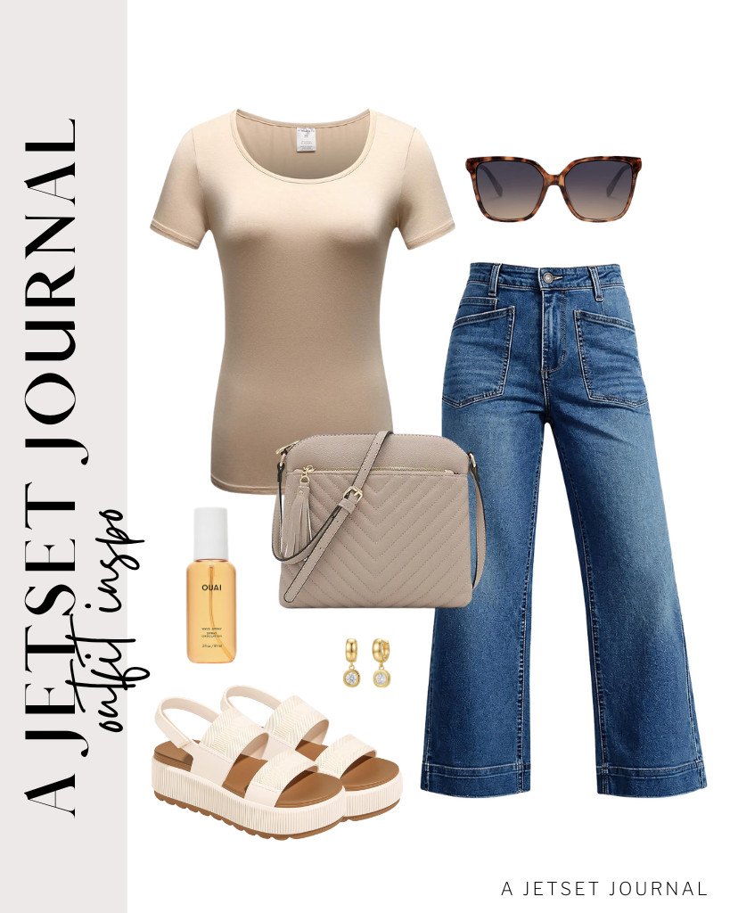Combine this apricot short-sleeve t-shirt with Cicy Bell’s wide-leg jeans for another casual-chic look. Pick this combination for casual events or coffee runs. Wear a pair of Lovee Cosee platform water sandals, then grab a Chevron Bag before heading out.

#LTKSeasonal #LTKSaleAlert #LTKTravel
 

 
