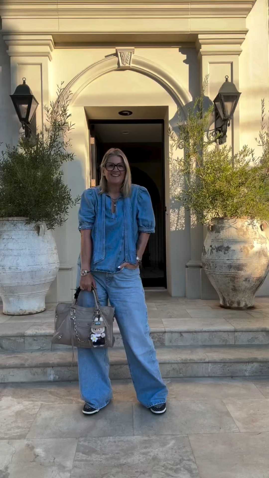 OOTD with Scott ✨ I’m in denim on denim, he’s in Carhartt track pants + Uniqlo tee. Effortless couple style that mixes streetwear and classics. #ootdwithscott 

 #couplestyle #denimondenim #streetstyleinspo #carharttstyle #coupleootd #themichelleedit