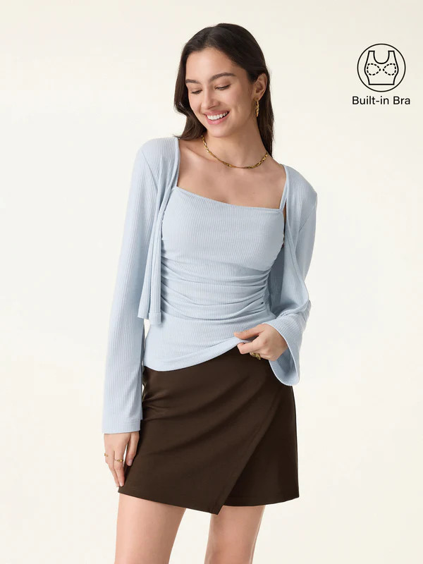 2Pcs Set Bell Sleeve Cardigan & Adjustable Spaghetti Bra Tank | OGLmove