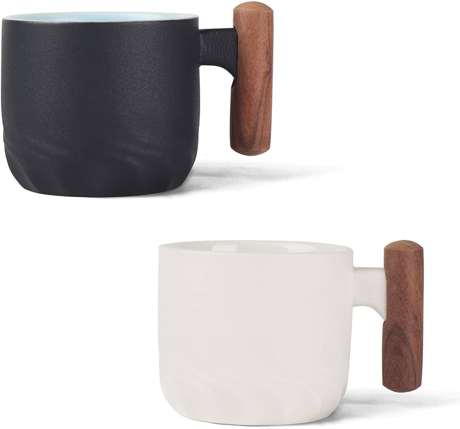 2 oz Ceramic Espresso Cups with Wooden Handle Espresso Cups Set of 2, Small Tea Cups | Amazon (US)