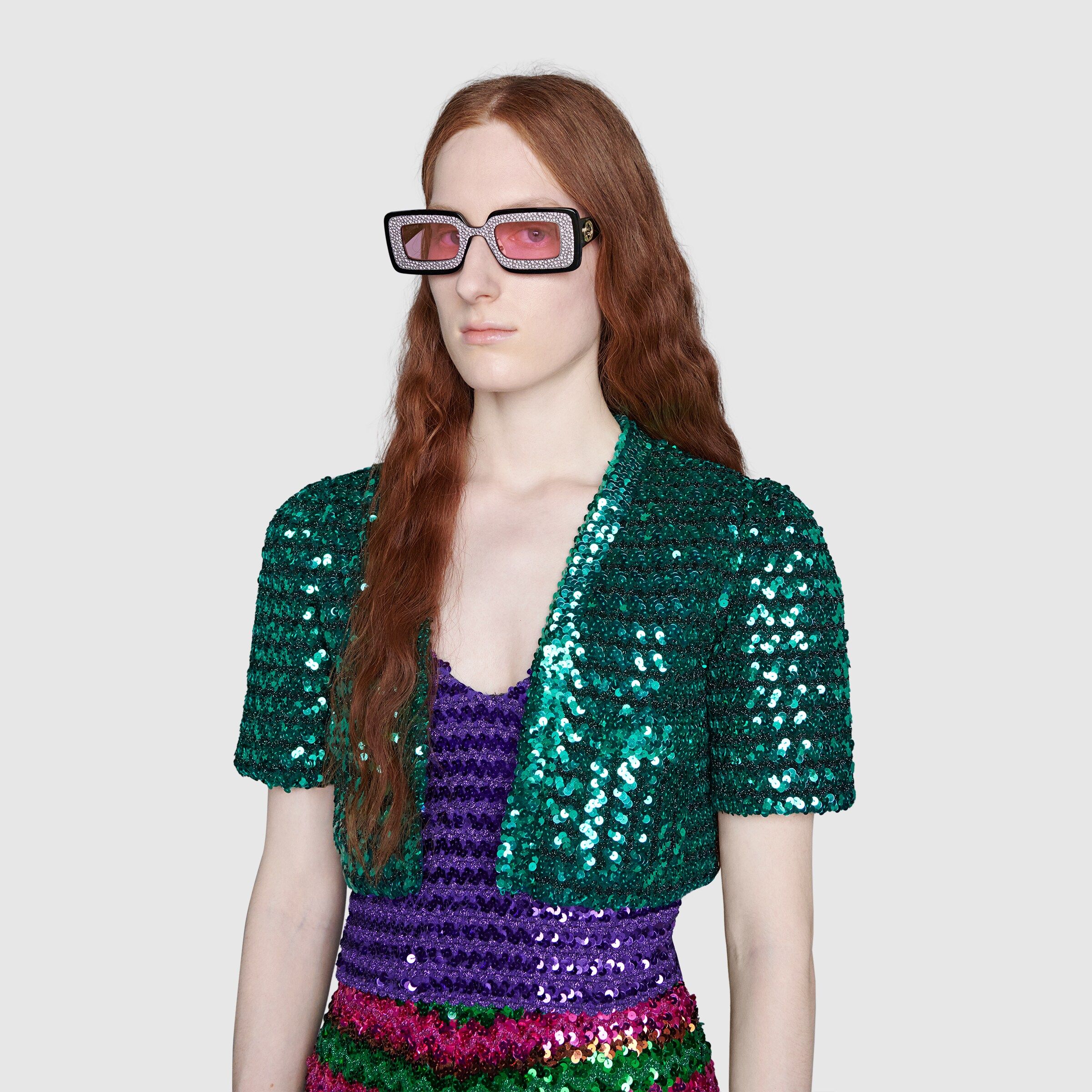 Gucci Rectangular-frame sunglasses with crystals | Gucci (US)