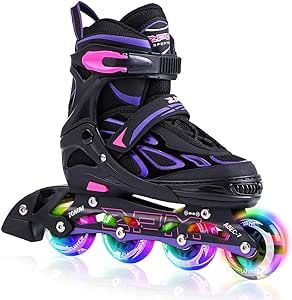 2PM SPORTS Vinal Girls Adjustable Flashing Inline Skates, All Wheels Light Up, Fun Illuminating S... | Amazon (US)