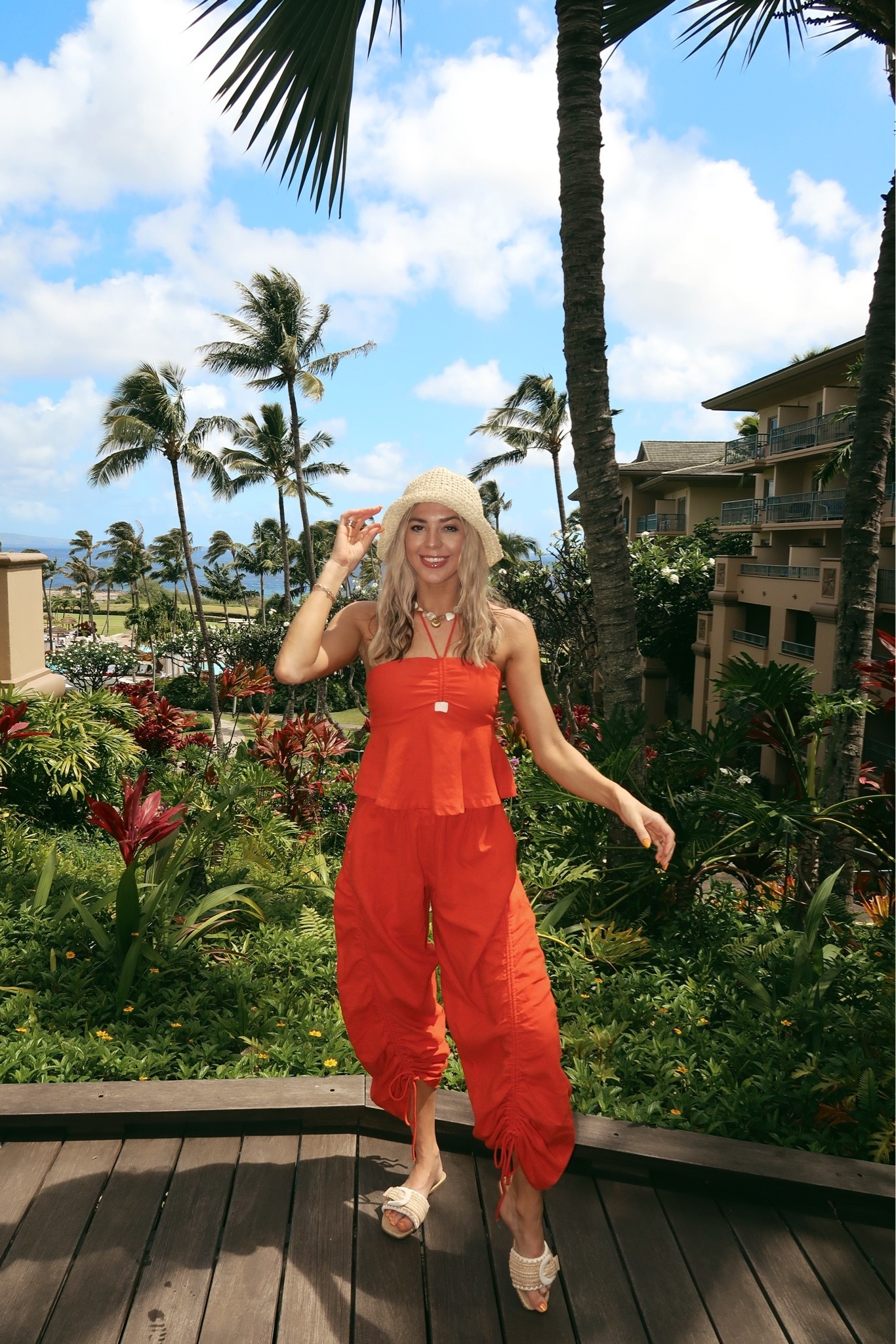 This two piece red set from Free People is perfect for summer! Love the halter top and matching pants that you can cinch at the ankle. So comfy! Also linking my Amazon bucket hat and target slides

#LTKootd #LTKTravel