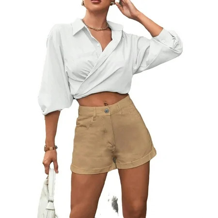 Women s Plain Straight Leg Khaki Denim Shorts S (4) | Walmart (US)