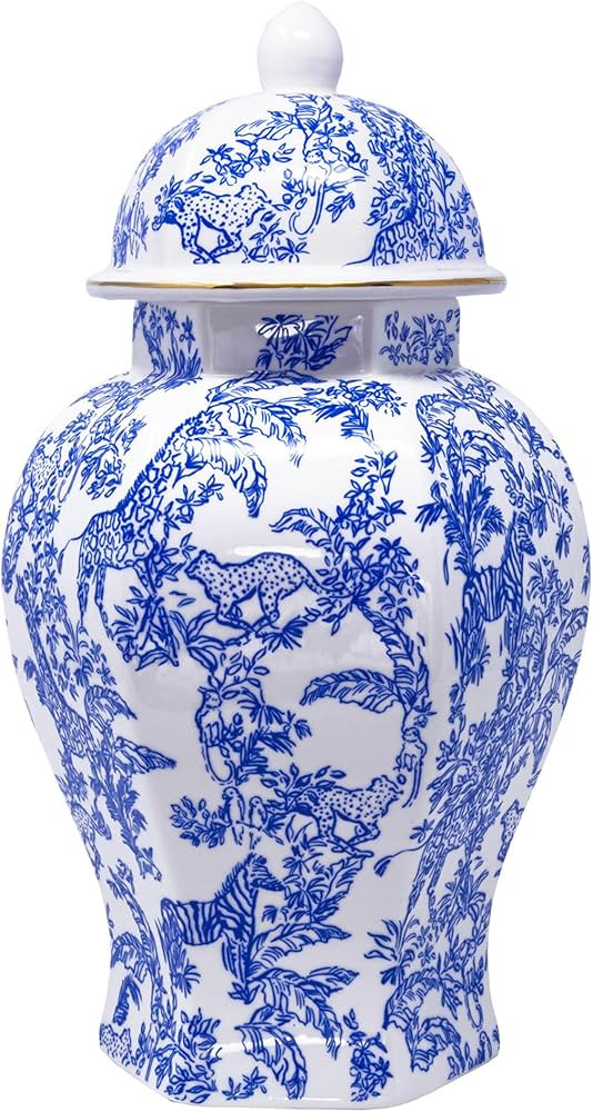 Lilly Pulitzer Ginger Jar with Lid, 12" Tall Blue and White Decor, Chinoiserie Vase/Decorative Ja... | Amazon (US)