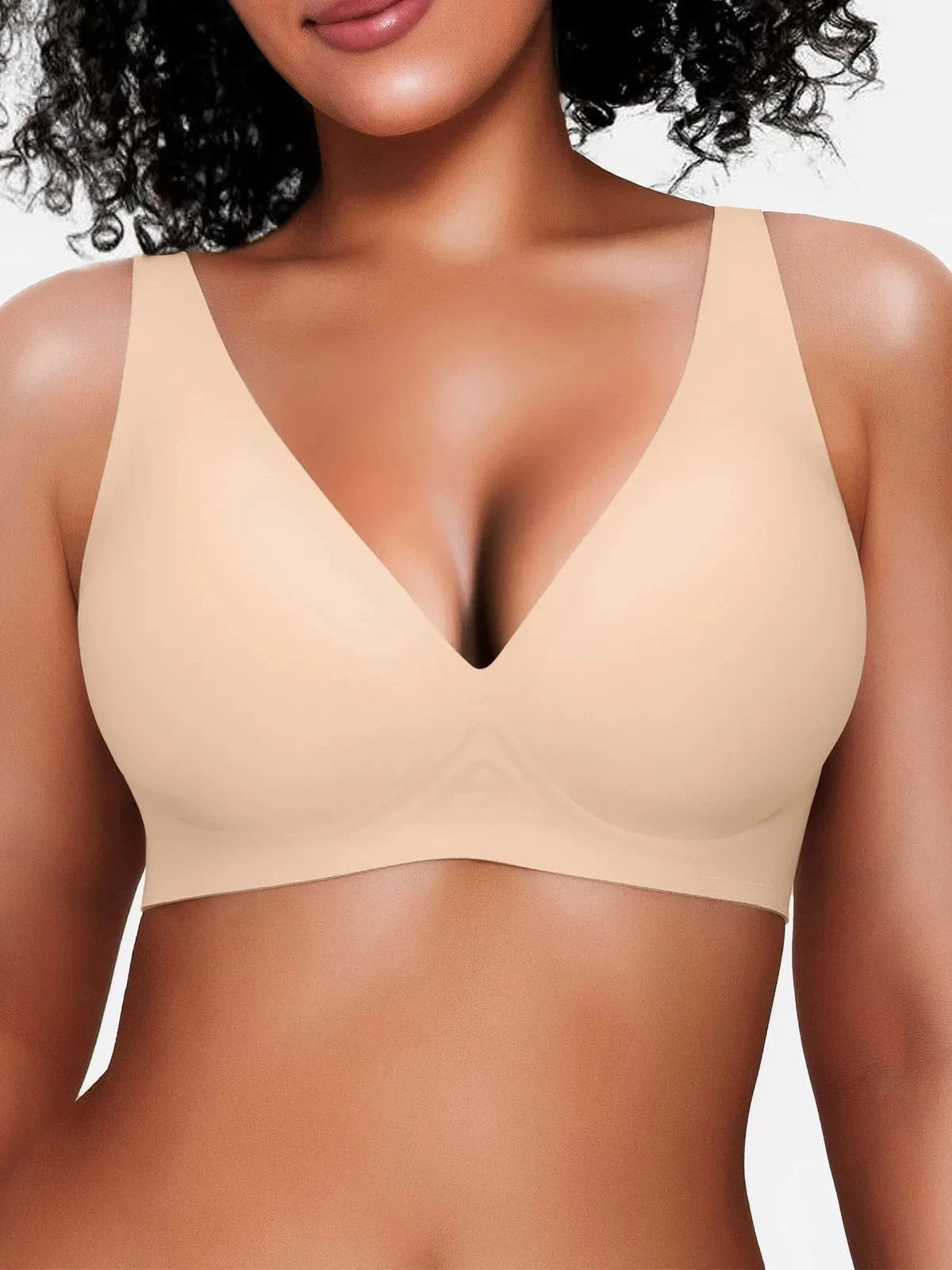 Seamless Wireless Jelly Comfort Plunge Bra - Skin / M | Popilush