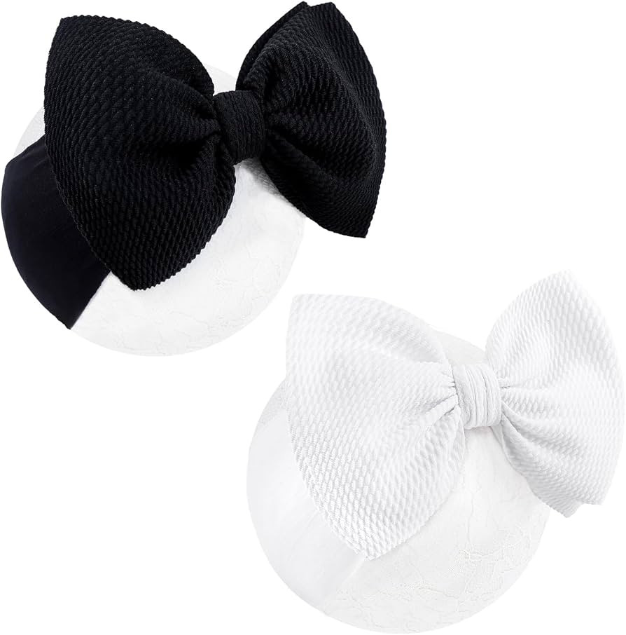 YanJie Baby Girl Bow Headbands - Black, White Nylon Hair Bows for Infants and Toddlers 0-6 Months | Amazon (US)