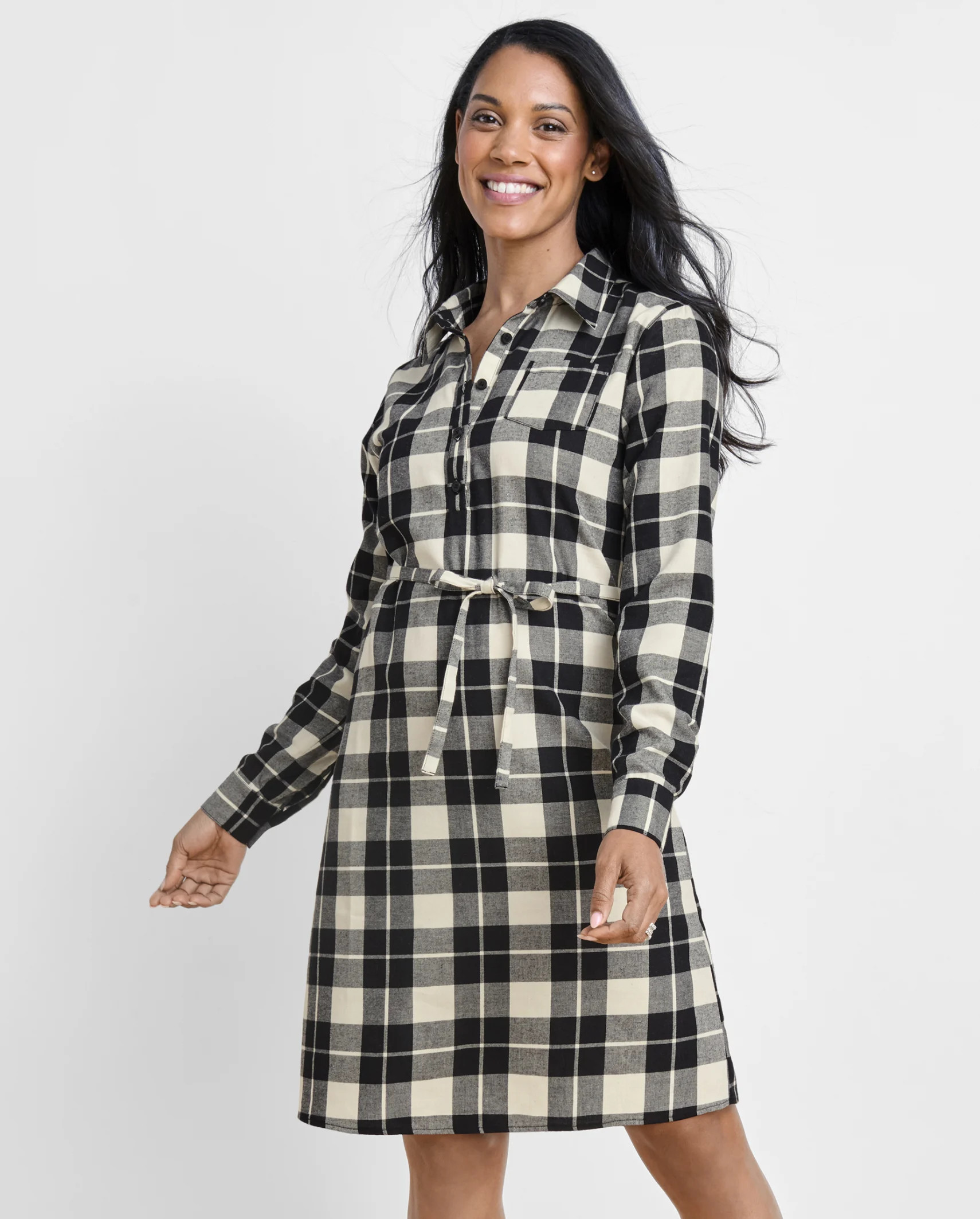 Womens Matching Family Plaid Twill Shirt Dress - black | The Children's Place