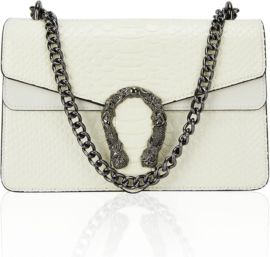 Aiqudou Crossbody Bag and Satchel Purse for Women - Fashion Snake Print Chain Purse Luxury PU Lea... | Amazon (US)