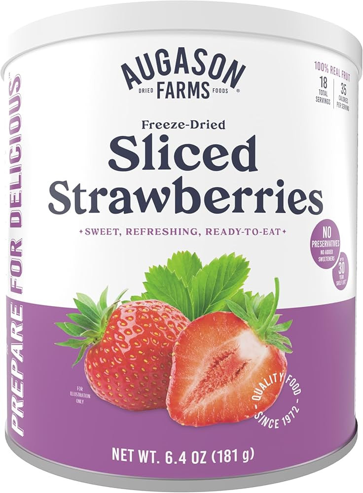 Augason Farms Freeze Dried Sliced Strawberries Can, Emergency Food Supply, Everyday Meals, 18 Ser... | Amazon (US)