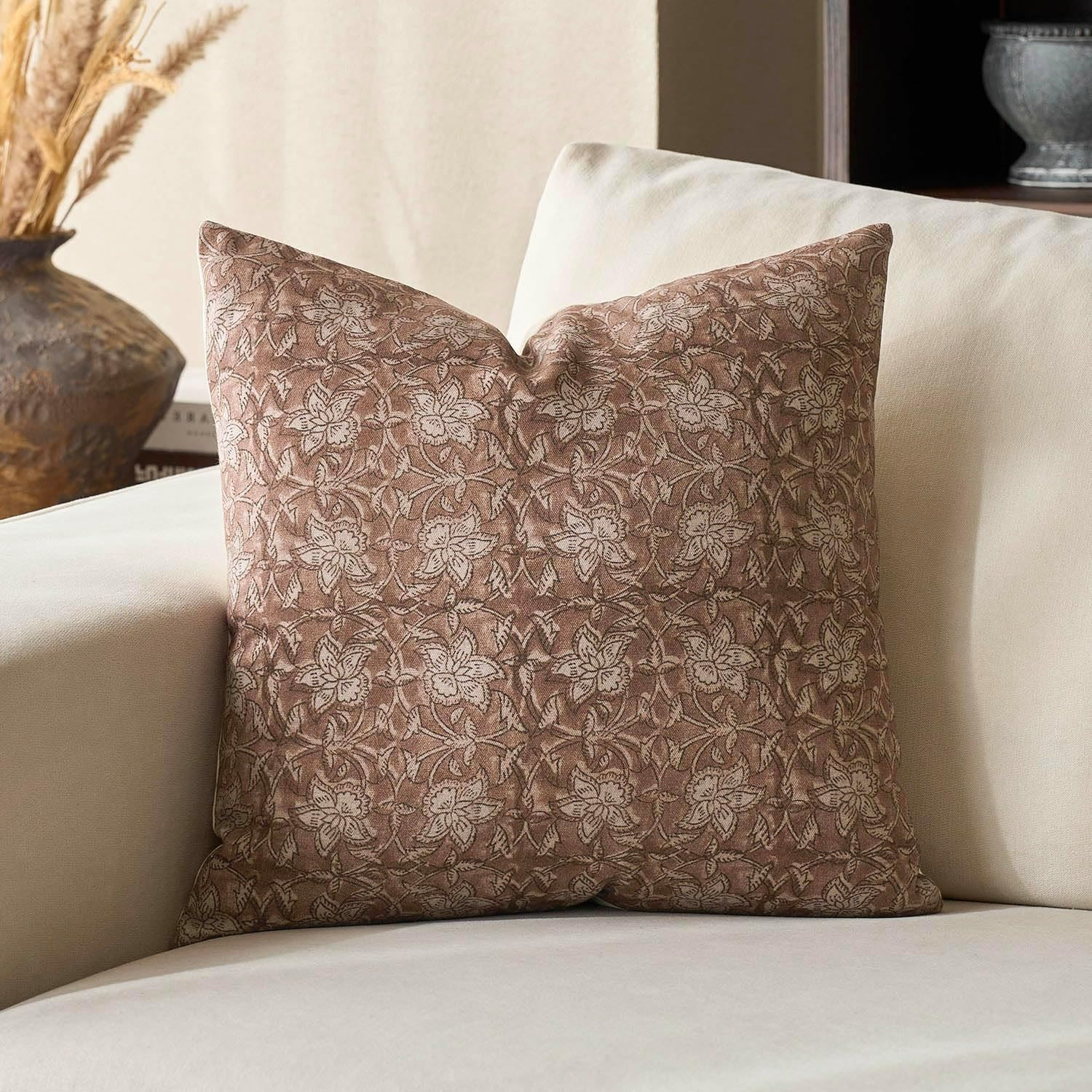 DOMVITUS Floral Pillow Covers 20x20 Throw Pillow Covers Block Print Vintage Decorative Neutral Pi... | Amazon (US)