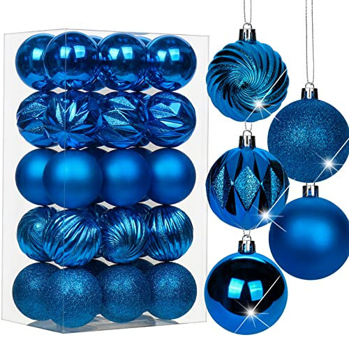 2.36" Christmas Ball Ornaments Blue 30 Pcs Small Shatterproof Christmas Tree Decorations Xmas Tree Christmas Ornaments Balls with Hanging Loop for Wedding Holiday Party Wreath Home Decor | Amazon (US)