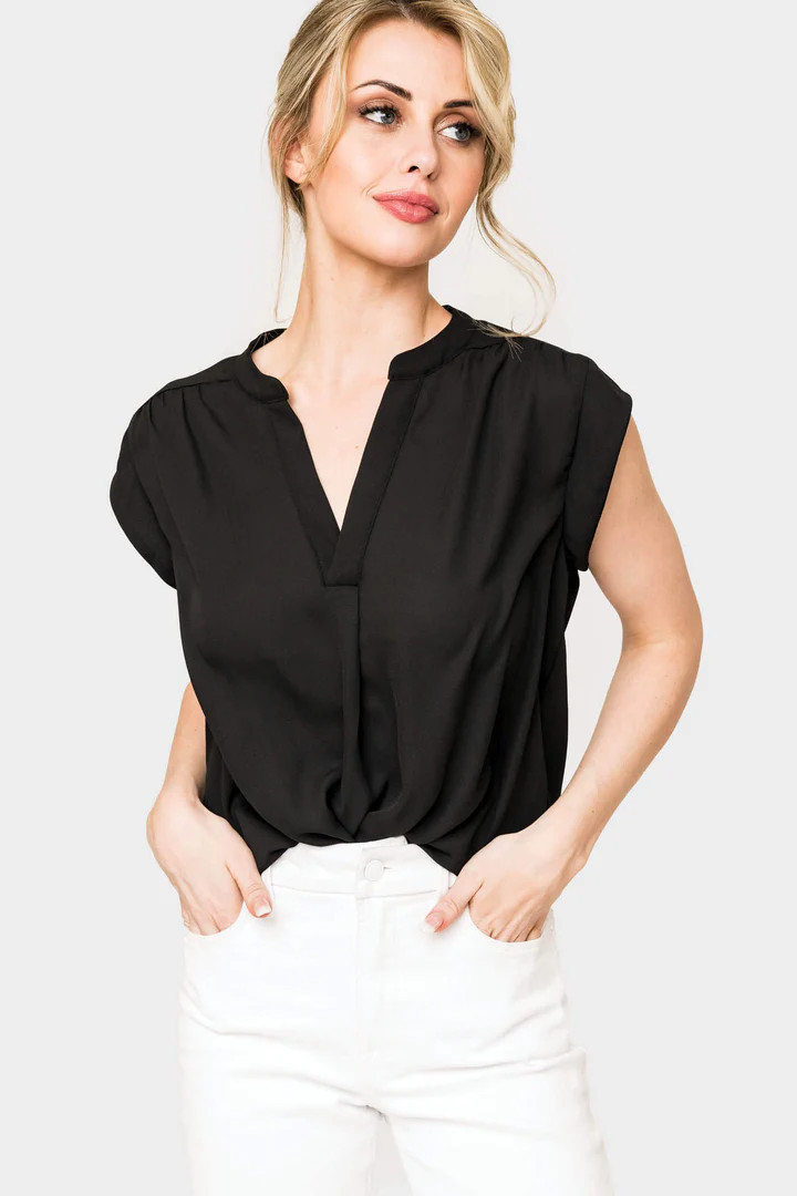 Notch Neck Cap Sleeve Top | Gibsonlook