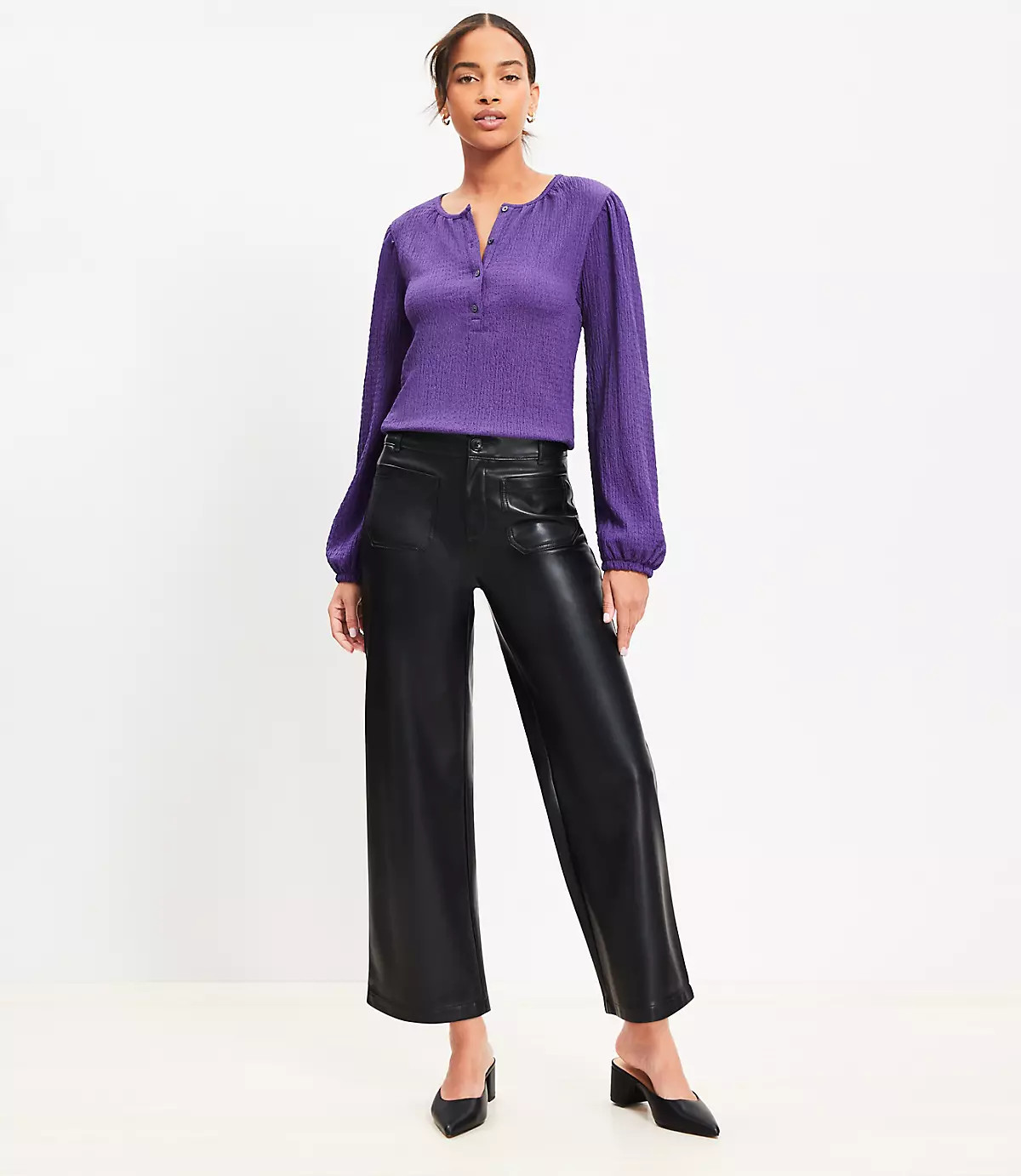Palmer Wide Leg Crop Pants in Faux Leather | LOFT