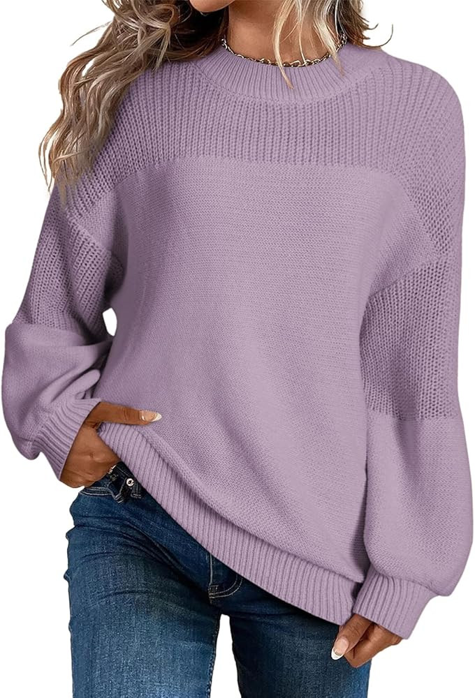 Dokotoo Women's Casual Long Sleeve Sweaters Loose Crewneck Knit Solid Pullover Sweater Jumper Top... | Amazon (US)