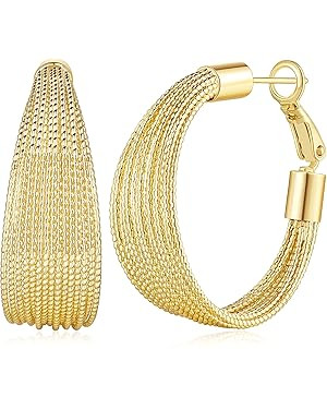 Hoop Earring 14K Gold Hoops Earrings for Women Tri-Texture Gold Earring Hoops - Luxurious, Chunky... | Amazon (US)