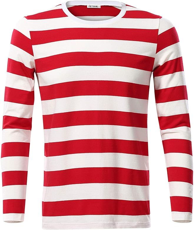 VETIOR Men‘s Basic Striped Long Sleeve Casual Cotton T-Shirt | Amazon (US)