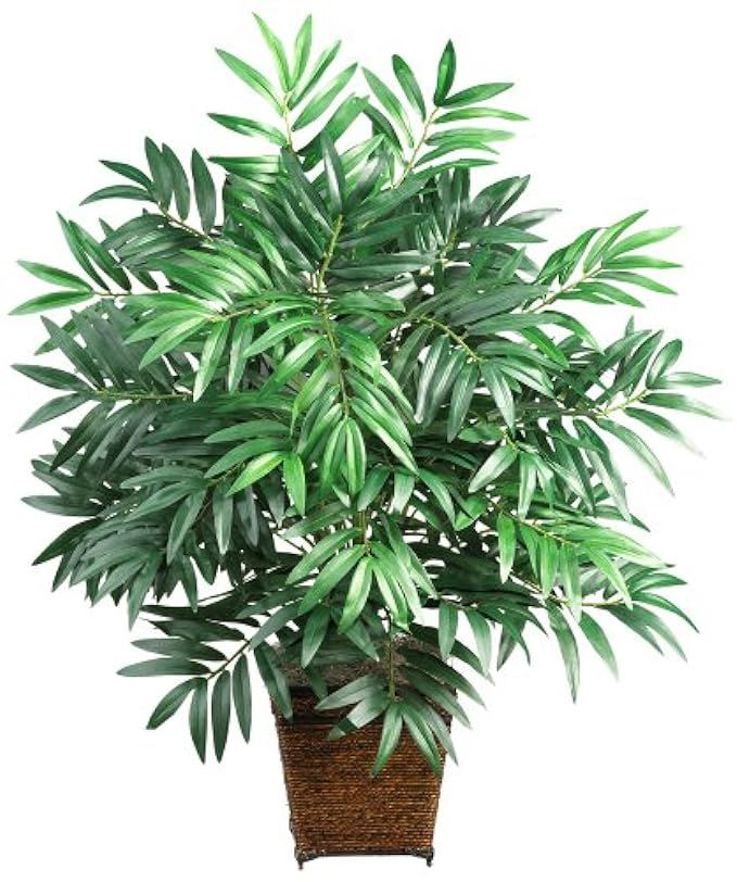 Nearly Natural 6556 Bamboo Palm with Wicker Basket Decorative Silk Plant, Green | Amazon (US)