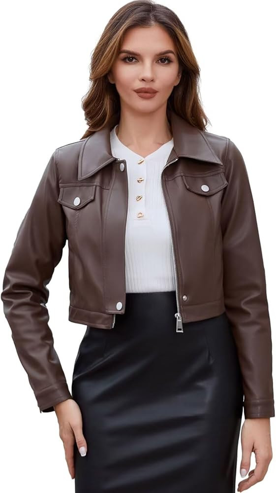 DIASHINY Faux Leather Jacket For Women, Zip Up Moto Biker Coat, Short PU Motorcycle Outwear | Amazon (US)